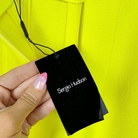 SERGIO HUDSON | NEW Neon Yellow Wool-Crepe Flare Leg Pants Women’s Size 2 - Picture 12 of 15